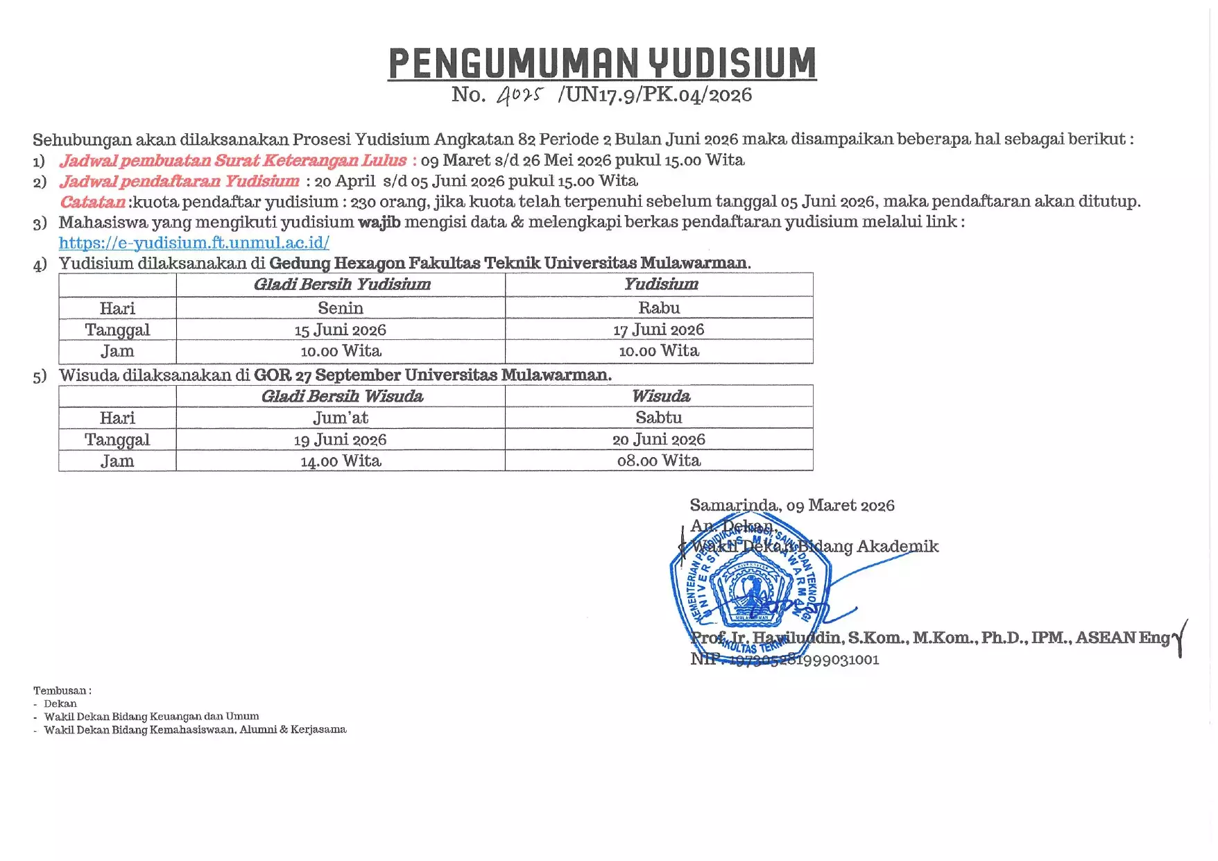 Pengumuman Yudisium Angkatan 82 Periode 2 Bulan Juni 2026